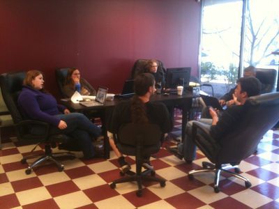 noodlehead marketing team meeting in office lobby
